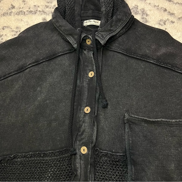 Free People We the Free Open Knit Hooded Buttoned Sweatshirt Jacket - Large - Picture 4 of 15